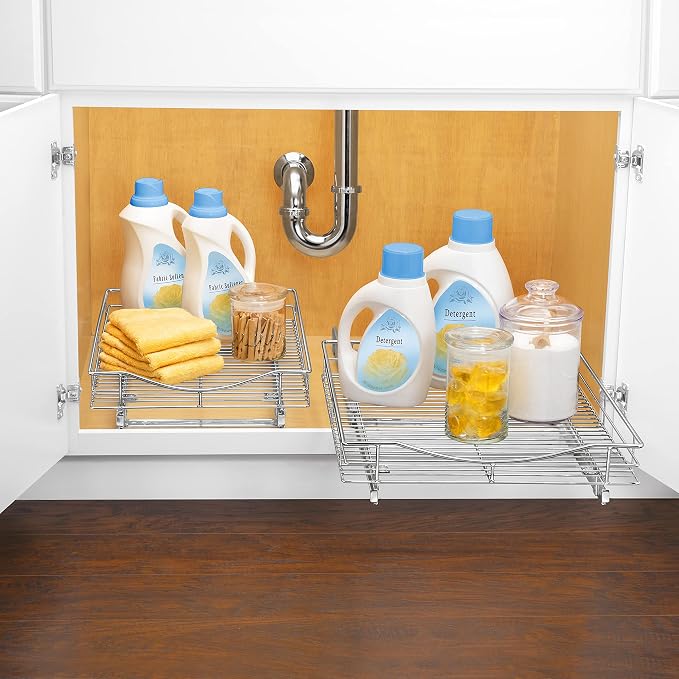 LYNK PROFESSIONAL® Pull Out Cabinet Organizer, 17" x 18" Slide Out Cabinet Organizer Pull Out Drawer – Pull Out Shelves for Kitchen Cabinets – Under Sink Organizers - Lifetime Ltd. Warranty, Chrome - Image 8
