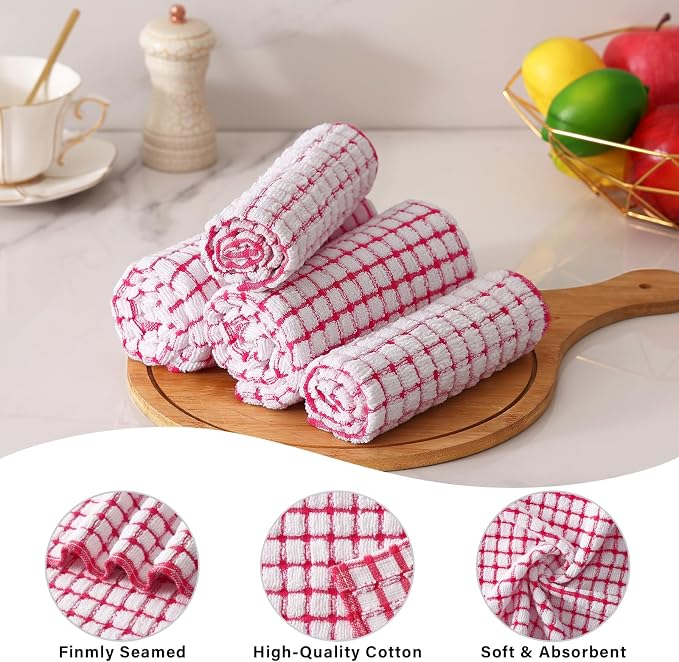 Kitinjoy Cotton 12 Pack Terry Kitchen Towels, Red | 16 x 25 Inches Super Soft and Absorbent Dish Towels, Quick Drying hand towels for kitchen Drying - Image 2