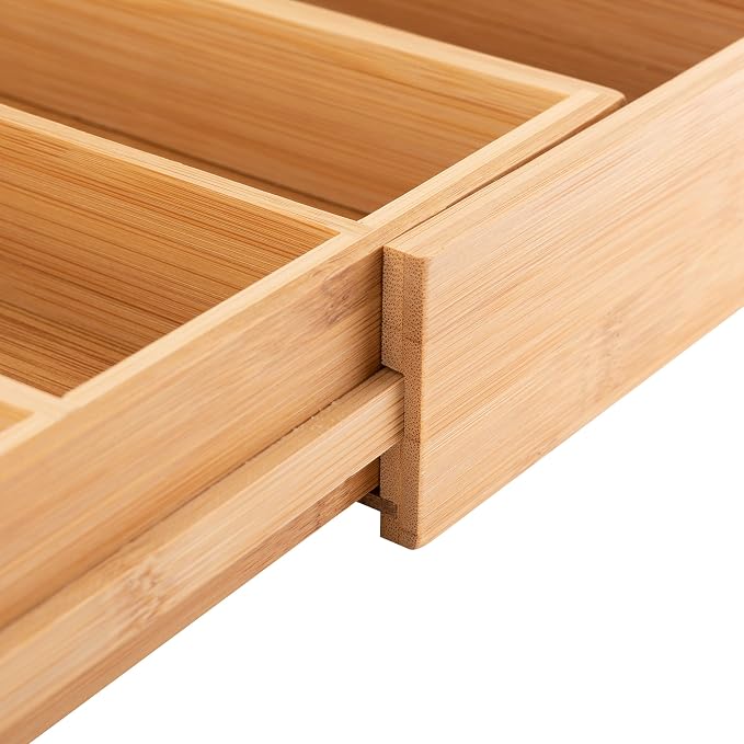 axentia Wood Cutlery Tray - Expandable Bamboo Cutlery Tray Utensil Organiser Flatware Drawer Insert & Divider - 5 to 7 Compartments - Extendable 31 to 48.5cm - Image 3