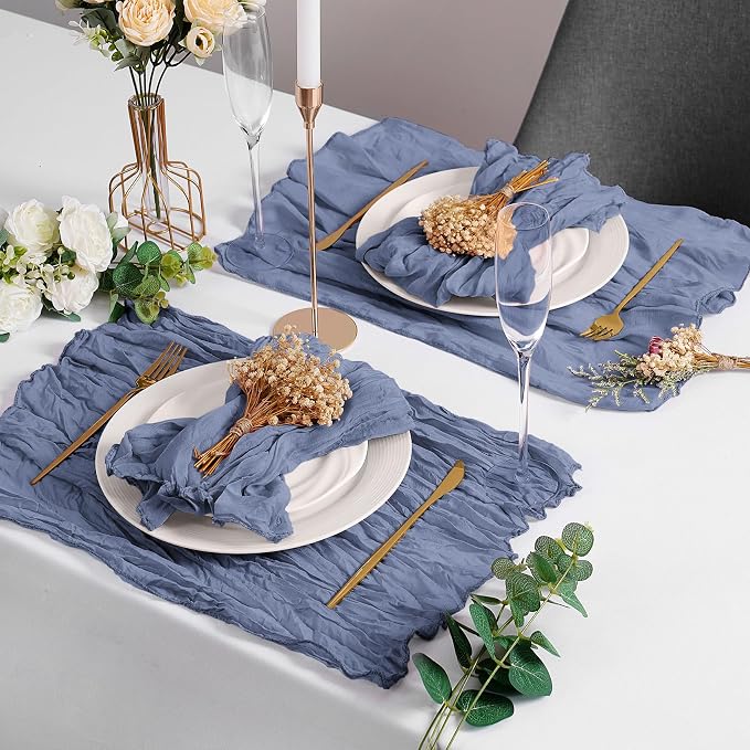 LZY 30 Pack Gauze Cheesecloth Napkins 20x20 Inch Dinner Cloth Napkins, Soft Boho Table Napkins Rustic Wrinkled Cheese Cloth Napkins Bulk for Wedding Party Baby Shower Event Decor (Dusty Blue) - Image 6