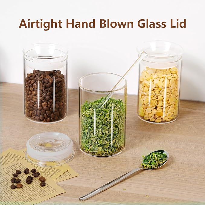 ZENS 15oz Glass Jars with Airtight Lid, Set of 2 Small Glass Storage Jars | Thick Borosilicate Clear Kitchen Canisters for Herbs, Sugar, Loose Tea Glass Storage Jars - Image 2