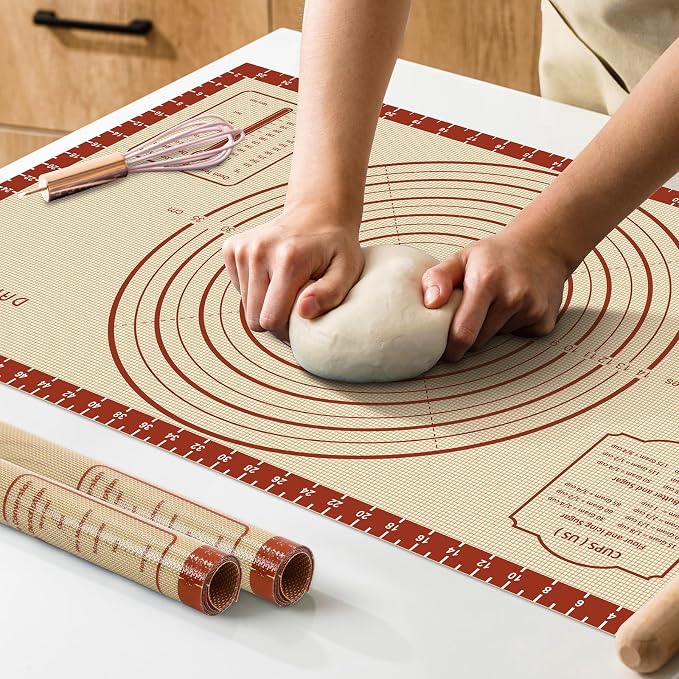 DANIA & DEAN 26"x16" Extra Thick Silicone Baking Mat for Pastry and Bread | Non-Slip & Non-Stick Mat with Measurements, for Pizza, Pie Crust, Dough Rolling, Pasta & Sourdough, Reusable Counter Sheet by DANIADEAN