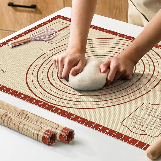 DANIA & DEAN 26"x16" Extra Thick Silicone Baking Mat for Pastry and Bread | Non-Slip & Non-Stick Mat with Measurements, for Pizza, Pie Crust, Dough Rolling, Pasta & Sourdough, Reusable Counter Sheet by DANIADEAN