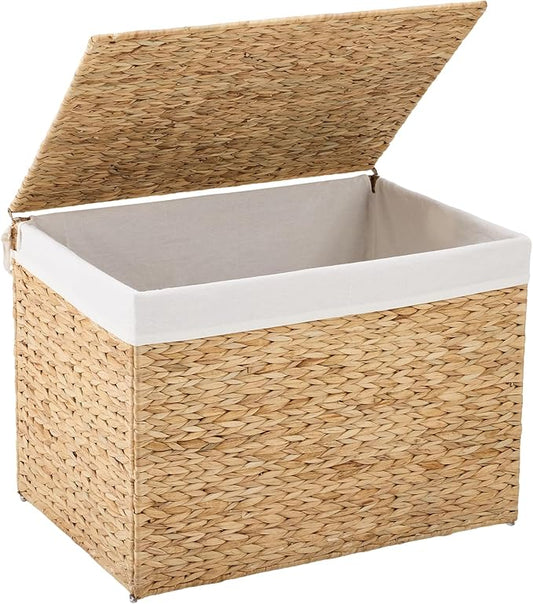 Water Hyacinth Storage Basket with Lid, 46.2 Gallon (175L) Wicker Shelf Basket with Removable Liner, Wicker Storage Basket for Blanket, for Livingroom, Bedroom, Natural by ZeeingHom