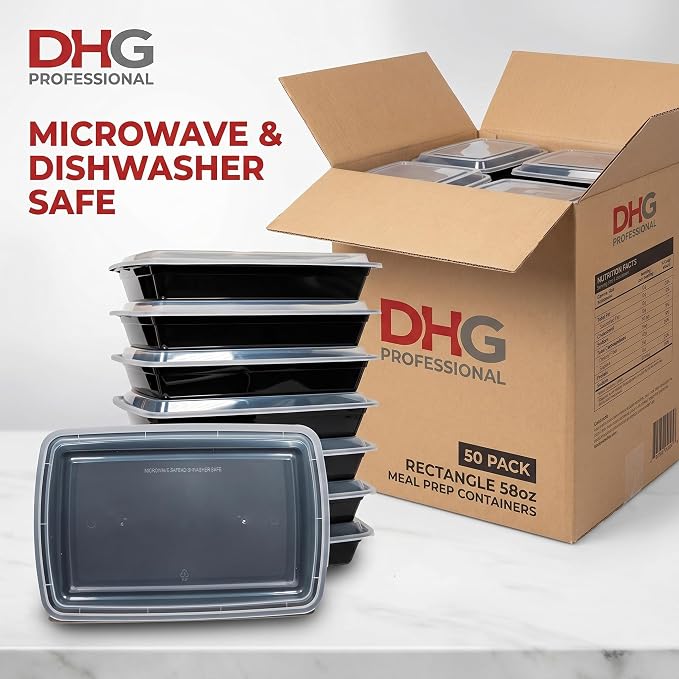 50 sets Rectangle 58oz Meal Prep Containers with lids Microwavable Food Container Plastic BPA Free Rectangle - Image 2