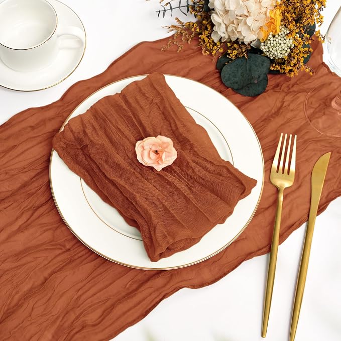 fani 100 Pack Gauze Cheesecloth Napkins, 20 x 20 in, Terracotta | Wrinkled Table Napkins, Soft Cotton, Rustic Decorative, Weddings, Party, Dinner Table, Everyday Use - Image 3