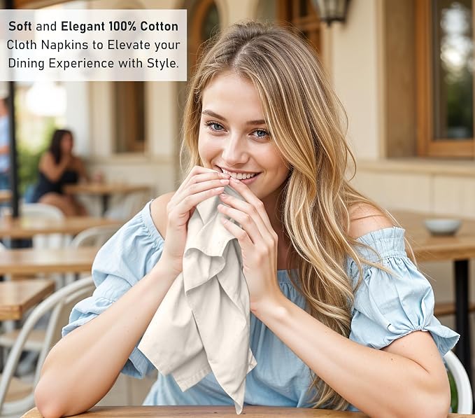 Ruvanti Cloth Napkins Set of 12, 18x18 Inches, Napkin Cloth Washable, Soft & ‎Absorbent 100% Cotton Napkins, Perfect for Wedding, Christmas, ‎Thanksgiving, and Dinner - Natural Color - Image 7