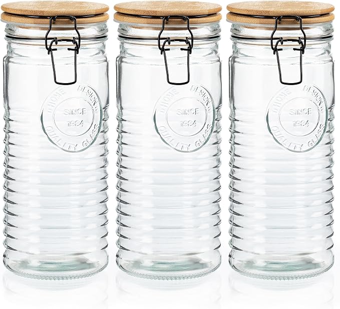 Tall Glass Pasta Storage Containers with Airtight Clasp Lids - Set of 3 Glass Spaghetti Storage Containers for - 56 Ounce Pantry Organizing Canister Set - 9.75 Inch Tall - Image 6