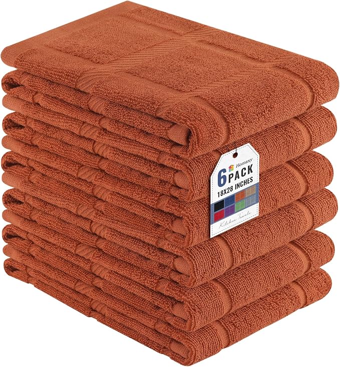 Homaxy 100% Cotton Kitchen Towels 18"x28", 6 Pack Dish Towels, Rust | Large 380 GSM Soft and Absorbent Kitchen Hand Towels with Terry Grid Design, Utility Tea Towel Set with Hanging Loop by Homaxy