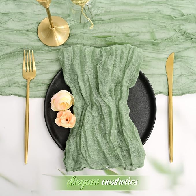 fani 60 Pack Gauze Cheesecloth Napkins, 20 x 20 in, Sage Green | Wrinkled Table Napkins, Soft Cotton, Rustic Decorative, Weddings, Party, Dinner Table, Everyday Use - Image 4