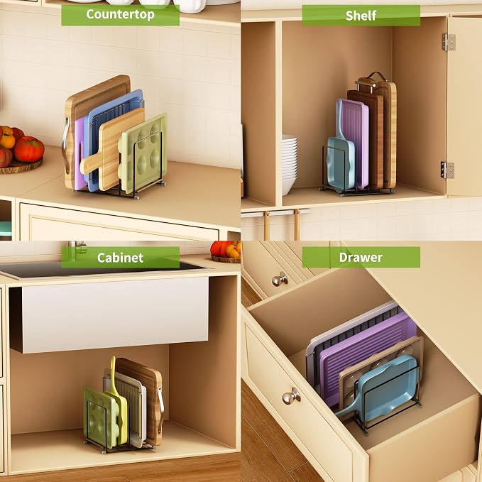 Cutting Board Organizer-1.6in Wide Kitchen Cutting Board Holder Stand for Pan,Baking Sheets,Cookie Sheets with 4 Slots,Baking Sheet Oragnizer(2PC-Large) - Image 6