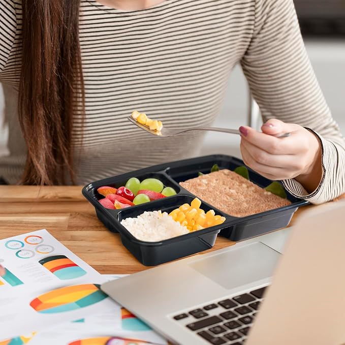 GUSTO 24 oz - 3 Compartment Meal Prep Containers with Lids – [Case of 150] Reusable, Microwaveable, Dishwasher & Freezer Safe, BPA-Free Food Storage Boxes for Portion Control (Formerly Comfy Package) - Image 5