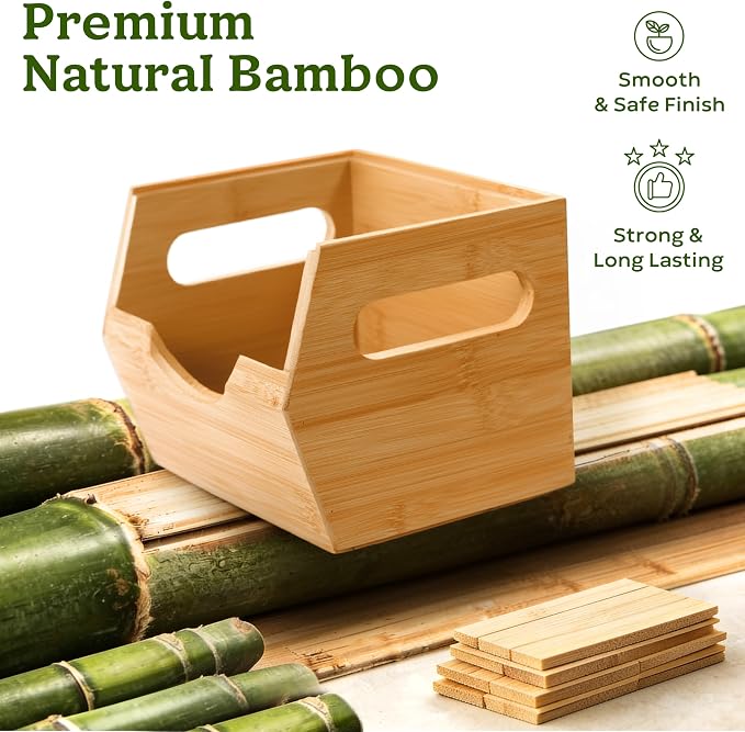 HOMESTEAD 3-Tier Bamboo Pantry Storage Bins – Stackable Potato & Onion Storage Bin with Handles, Fruit Basket & Produce Organizer for Kitchen Countertop, Pantry Organization, Set of 5 - Image 6