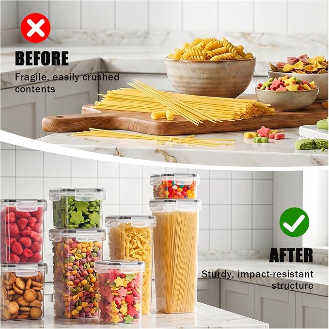 15 PCS Airtight Food Storage Containers with Lids, Plastic Kitchen and Organization Canisters for Cereal, Dry Food, Flour and Sugar, BPA-Free, PVC-Free, Includes Labels & Marker - Image 3