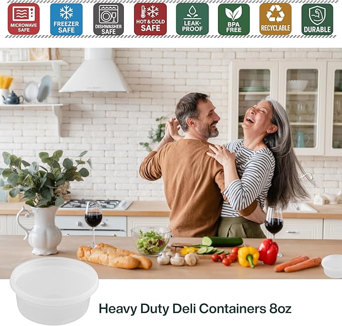 [8oz-240 Sets Plastic Deli Containers with Lids - BPA Free Clear Soup Containers with Airtight Lids, Leak Resistant Food Storage for Meal Prep, Stackable/Microwave/Dishwasher/Freezer Safe - Image 3