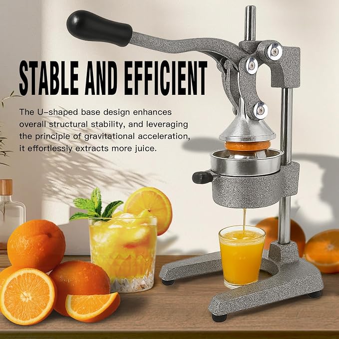 Cast Iron Juicer Hand Press – Heavy Duty Manual Citrus Juicer, Professional Orange Press, Stainless Steel Lemon Squeezer & Lime Juice Extractor (gray) - Image 4