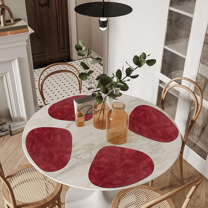 ADRIMER Placemats, Heat Resistant Round Placemats Set of 6 Washable 13 x 17 Inch, Waterproof Table Mats Wipeable for Kitchen, Dining Room Table Christmas Decor, Wine Red - Image 5