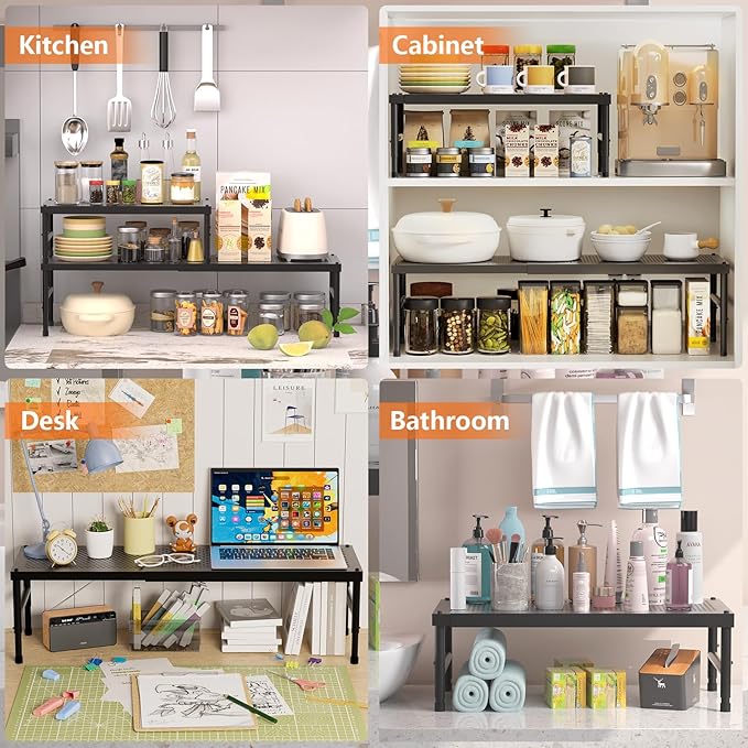 HI NINGER Expandable adjustable stackable kitchen organizer,Spice Racks,Counter Shelf for Cabinets,Small Cupboard Organizers,Heavy Duty Metal Pantry Storage Shelves Racks for kitchen,cabinet - Image 7