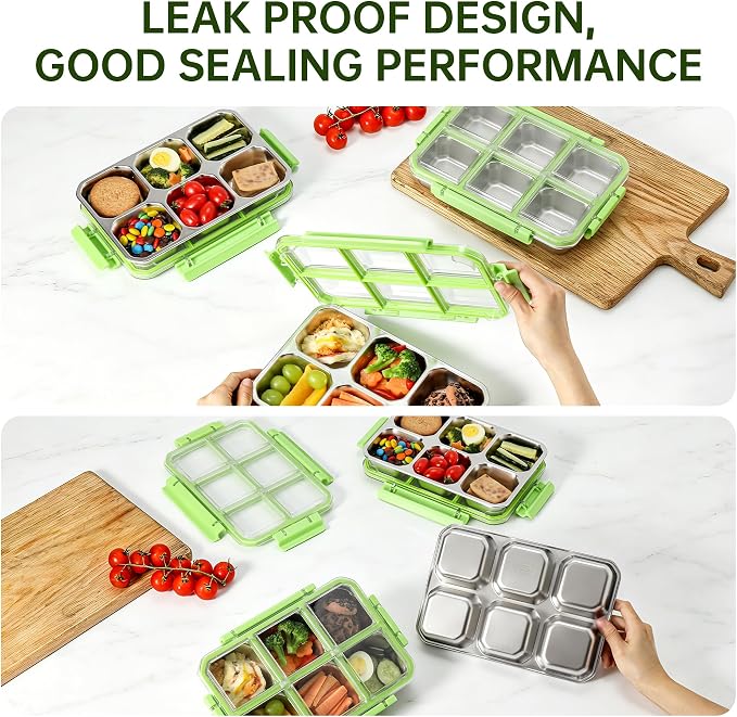 Stainless Steel Snack Containers with Lids, Lunchable Container 6 Compartment Snack Containers, Bento Lunch Box Divided Food Storage for Portion Control Meal Prep Reusable Snackle (3) - Image 4