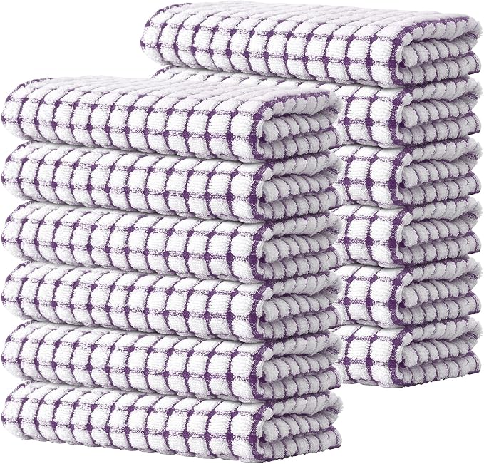 Kitinjoy Cotton 12 Pack Terry Kitchen Towels, Purple | 16 x 25 Inches Super Soft and Absorbent Dish Towels, Quick Drying hand towels for kitchen Drying by Kitinjoy