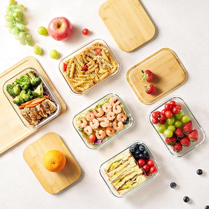 Vtopmart 5 Pack Glass Food Storage Containers with Bamboo Lids, 35oz | Reusable Meal Prep Containers for Leftovers, Lunch & Kitchen Storage, Microwave, Dishwasher Safe Glass Food Containers - Image 5
