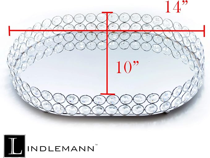 Crystal Vanity Tray Decorative Mirrored Dresser Perfume Trays for Makeup Cosmetic Storage Jewelry Trinket Storage Organizer for Bathroom Countertop Home Décor (Oval, 14x10in, Silver) - Image 2