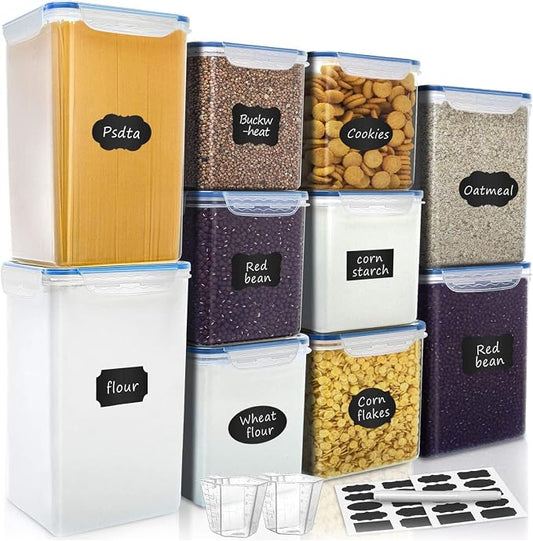 VERONES Large Tall Airtight Food Storage Containers, 10 PACK Containers Set | Plastic Airtight Kitchen & Pantry Organization, Ideal for Flour & Sugar Plastic Canisters with Labels by VERONES