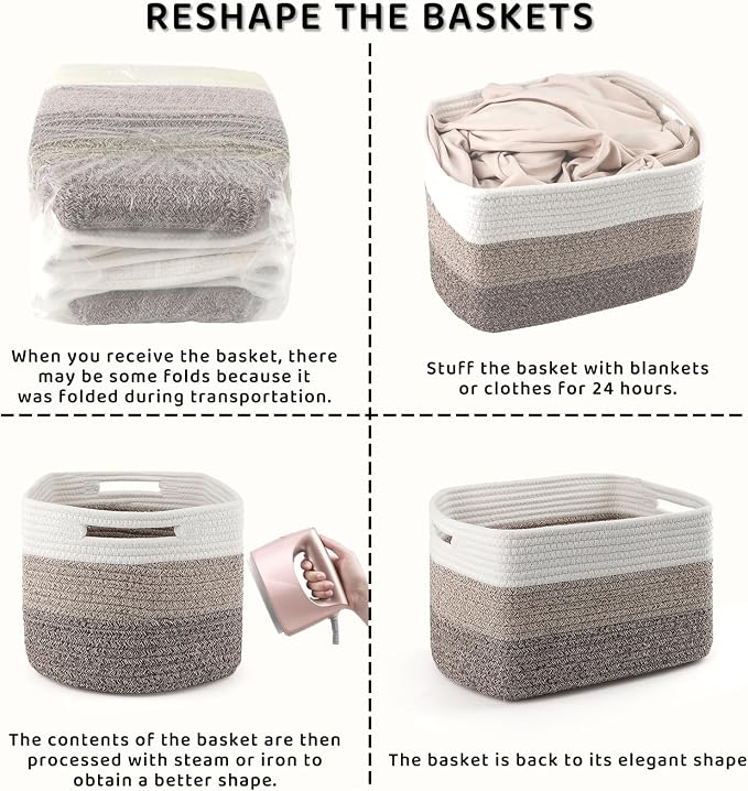4 Pack Large Storage Baskets for Organizing, 16''Lx12''Wx8''H Woven Baskets for Storage Toys, Towels, Books, and Clothes, Cotton Rope Basket for Shelves with Handle - Image 7