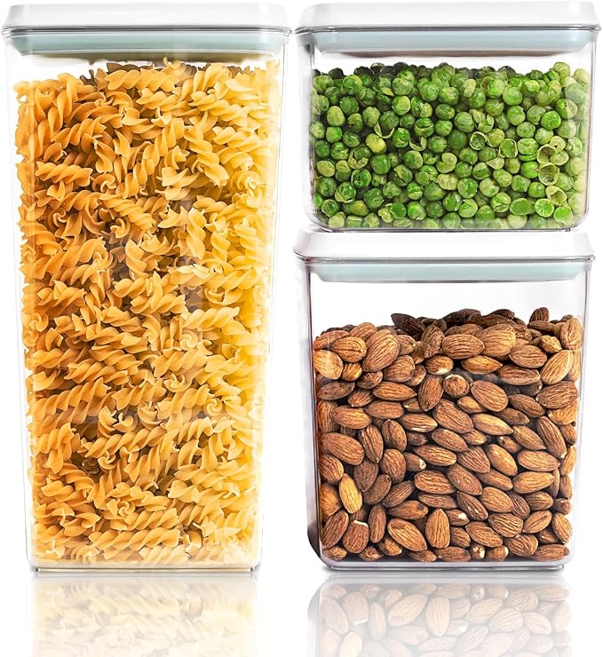 Airtight Food Storage Containers, 3.5/2.1/1.3 Qt, 3-Piece Set | Clear Stackable Canisters with One-Touch Lids for Flour, Cereal, Oats, Sugar, Snacks and Pantry Staples in Small Kitchens by Tourdeus