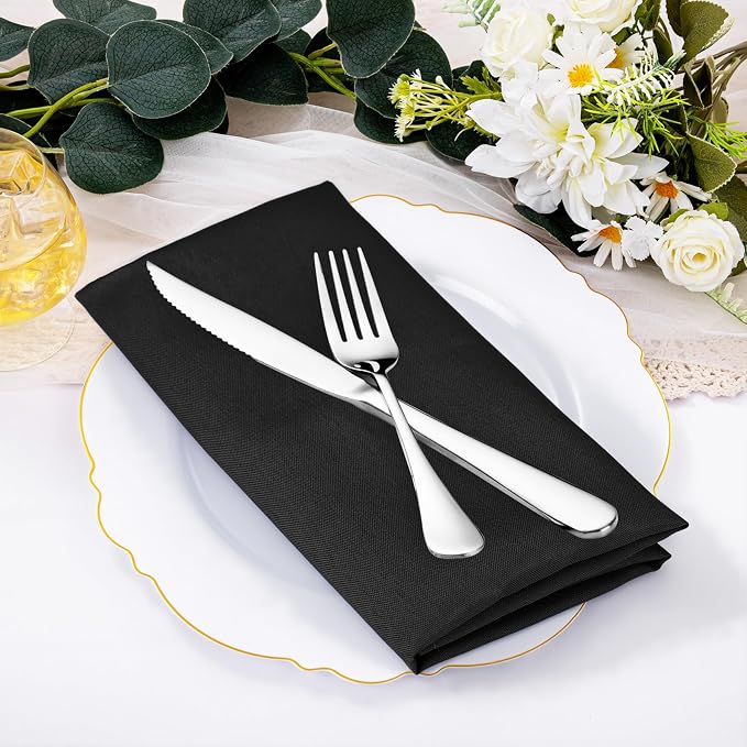 SuperO Set of 120 Cloth Napkins 17 x 17 Inch, Polyester Solid Washable Dinner Napkins with Hemmed Edges,Great for Restaurant, Wedding and Party(Black) - Image 2