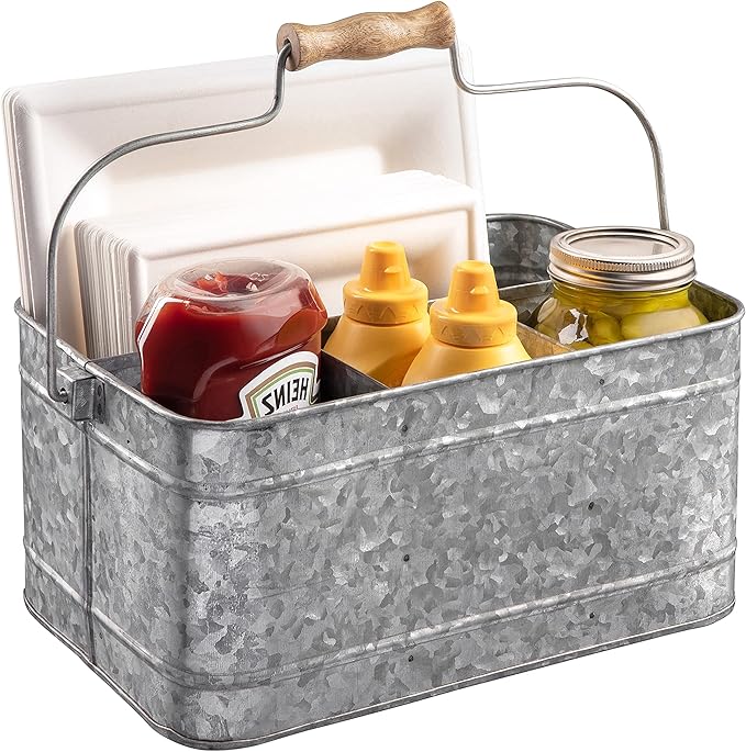 Royalty Art Farmhouse Kitchen Caddy Organizer with Handle, 13 x 8 In | Condiments, cleaning products, party supplies, rustic galvanized steel carry caddy by RoyaltyArt