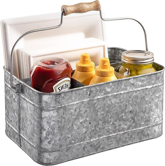 Royalty Art Farmhouse Kitchen Caddy Organizer with Handle, 13 x 8 In | Condiments, cleaning products, party supplies, rustic galvanized steel carry caddy by RoyaltyArt