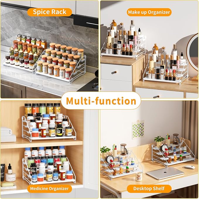 2 Pack Spice Rack Organizer for Cabinet, Depth Adjustable 4 Tier Spice Rack | White, Metal Spice Organization for Cabinet, Easy Visibility, Tiered Spice Rack Perfect for Cabinet, Pantry and Countertop - Image 6