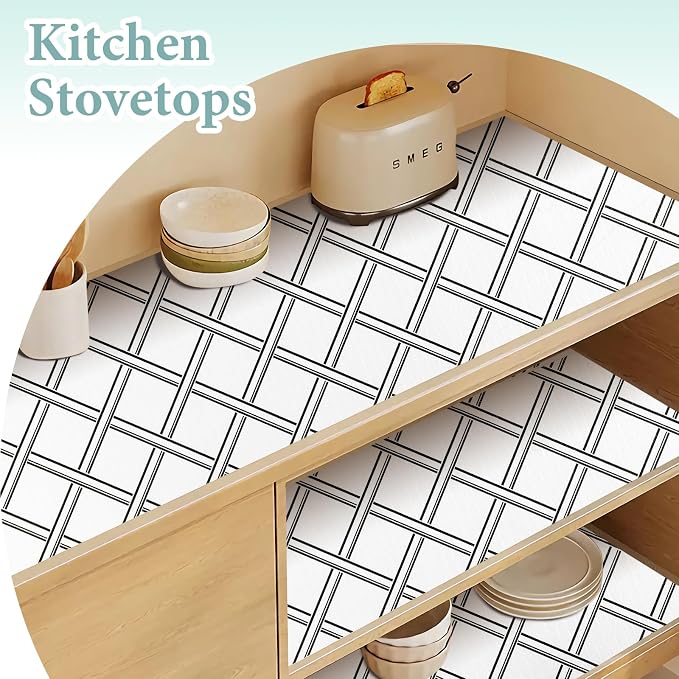 Drawer and Shelf Liner for Kitchen Cabinet: 17 in X 30 Ft Non Slip | Shelf Paper Non Adhesive Refrigerator Liners Black and White Squares Easy Liners for Bathroom - Image 3