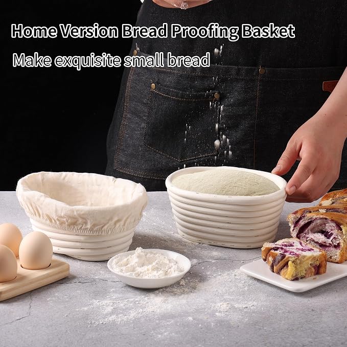 KONGDY 6 Pcs Banneton Bread Proofing Basket Oval Sourdough Bread Basket | (6.7x4.7x3in) Mini Bread Proofing Basket with Liner Professional & Home Bread Baking Supplies (Small Oval) - Image 4