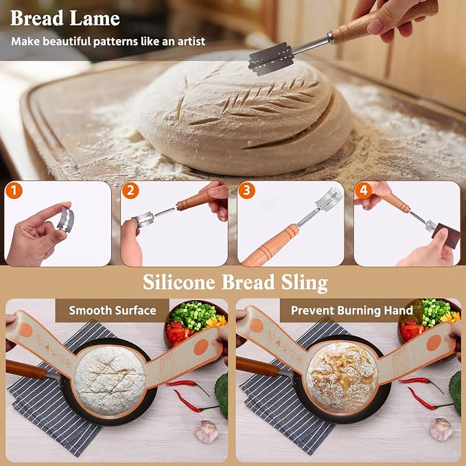 Sourdough Bread Baking Supplies, 33 PCS Sourdough Starter Kit, Sour Dough Kit Tools, Bread Making Tools Kits Includes Bread Lame, Dough Scraper, Glass Jar, Sourdough Kit Gift for Bakers,Women Wife Mom - Image 6