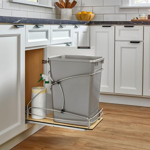 Rev-A-Shelf 35 Qt / 8.75 Gal Steel Bottom Mount Single Pullout Waste Container w/Soft-Close for Base Cabinets, Min Opening Width of 11", Silver, 54WC-1535SC-17-1 - Image 6