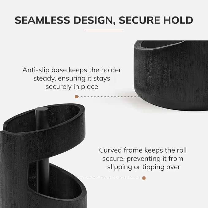 Anji Mountain Wooden Paper Towel Holder with Metal Holder, Holder Stand for Kitchen Roll Organizer & Kitchen Dining Table Home Décor, Countertop Fits Jumbo & Mega Rolls - Black/Black, Arc Hold - Image 4