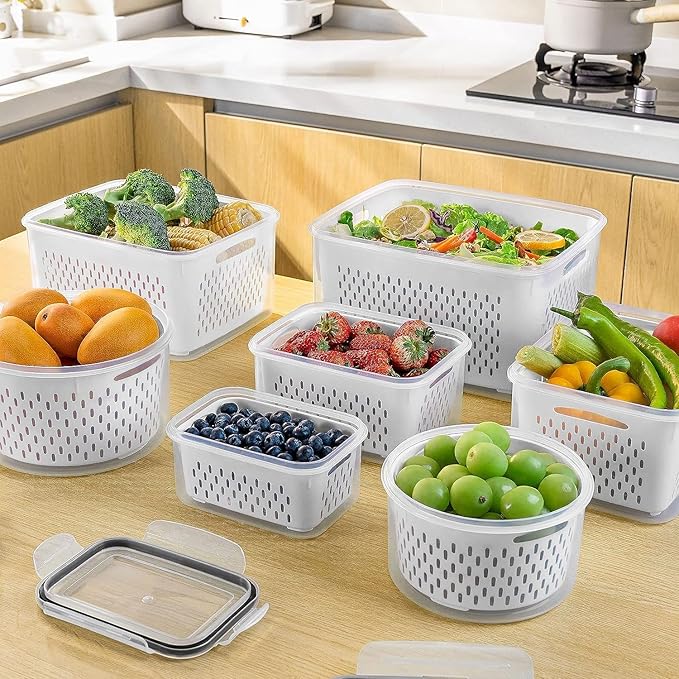 Fruit Storage Containers for Fridge with Removable Colander, Airtight Food Storage Container, Dishwasher Safe Produce Saver for Refrigerator, Keep Berry Fruit Fresh Longer 4 pcs Small Clear | Airtight Food Storage Container Dishwasher Safe Produce Save... - Image 5