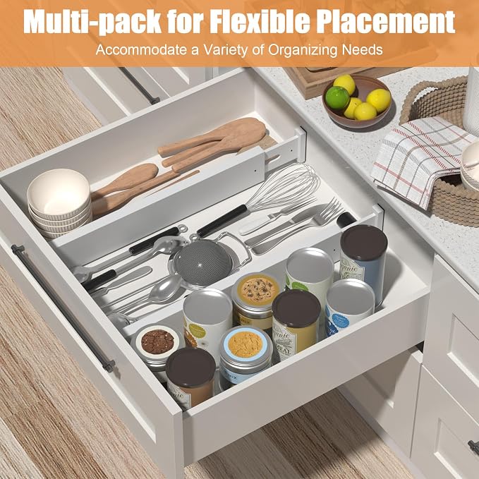 Bamboo Drawer Dividers, Adjustable Drawer Organizers, Fits 17.6–21" Drawers | 2.5" High, 8 Pack Expandable Drawer Separators for Kitchen, Nursery, Dressers & Office Storage, White - Image 2