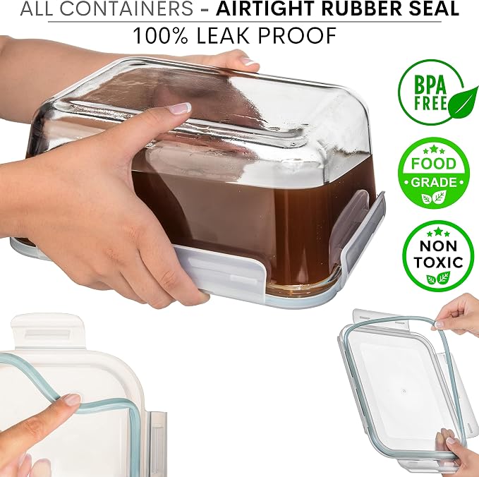 Razab 4 Pc Large Glass Food Storage Containers with Lids, Airtight, Leak Proof, BPA Free - Image 5