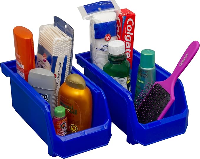 Medium Stackable Plastic Storage Bins, 8-Pack, Blue | Open-Front Stackable Bins For Garage, Pantry, Closet & Office, 11"L X 5,5"W X 5"H, Nests When Empty, Durable Plastic, - Image 2