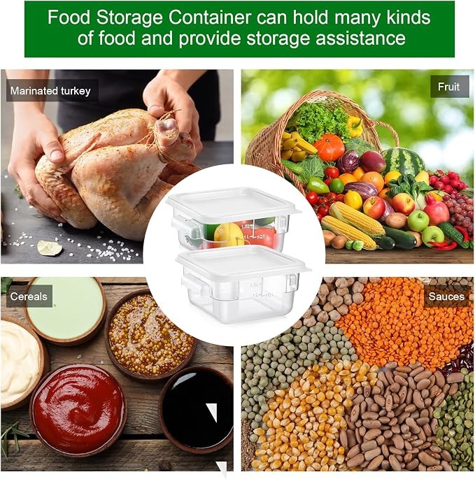 FoldTier 2 Pieces Square Food Storage Containers Polycarbonate Clear food Container with Lid Commercial Storage with Graduations for Commercial Kitchen Dough Marinating Meat(White,2 Qt) - Image 7