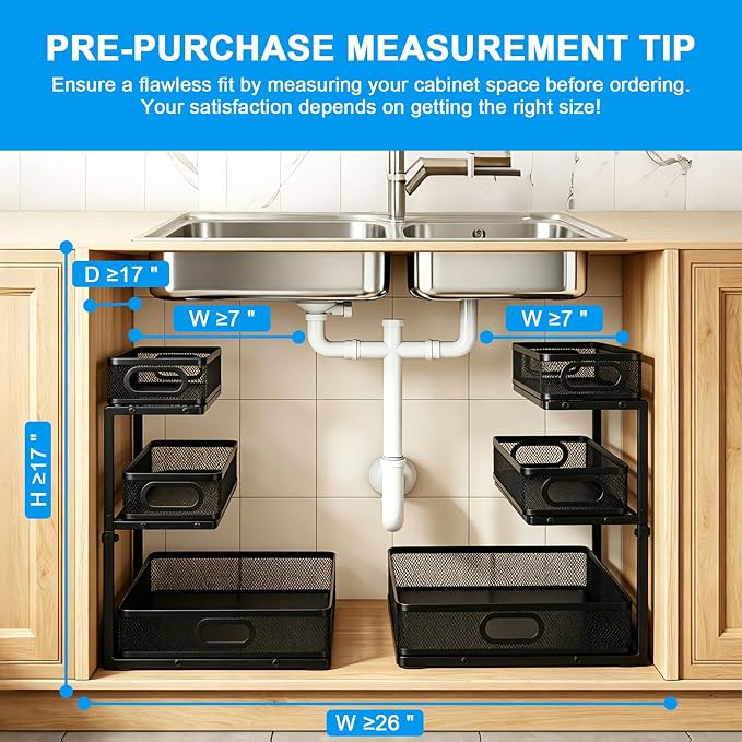 Under Sink Organizer,3-Tier Thickened Metal Pull out Cabinet OrganizerShelf | Height Adjustable Slide out Storage Drawer Rack for under sink organizer bathroom Kitchen,Laundry Room & Pantry - Image 5