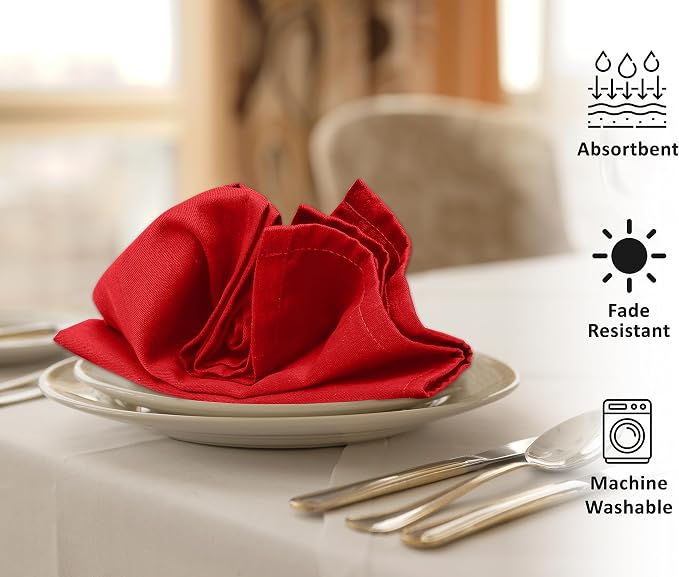 Ruvanti Cloth Napkins Set of 6, 18x18 Inches Napkins Cloth Washable, Soft, Durable, Absorbent, Cotton Blend. Table Dinner Napkins Cloth for Hotel, Weddings, Dinner, Christmas Parties - Red - Image 4