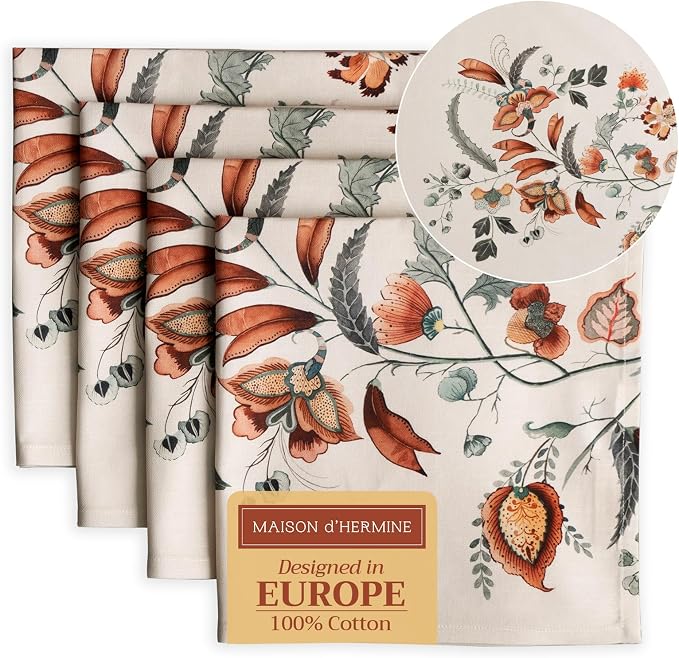 Maison d' Hermine Cloth Napkins Set of 4 Reusable 100% Cotton (20" x 20") | Everyday Square Napkins Cloth Washable Dinner Wedding Restaurant Hotel Kitchen Thanksgiving Christmas - Dalida by MaisondHermine