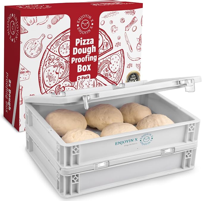 2-Pack Pizza Dough Proofing Box with Lid - Dough Tray & Proofing Container for Pizza, Bread, Sourdough - Stackable Design 16" x 12" x 3.5", White by ENJOYINX-FORPIZZALOVERS