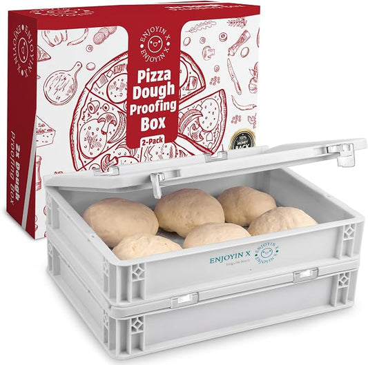 2-Pack Pizza Dough Proofing Box with Lid - Dough Tray & Proofing Container for Pizza, Bread, Sourdough - Stackable Design 16" x 12" x 3.5", White by ENJOYINX-FORPIZZALOVERS