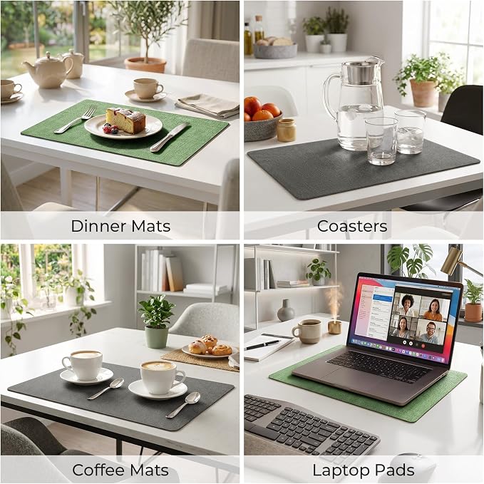 Romanstile Vinyl Placemats Set of 6, Reversible Faux Leather Heat Resistant Wipeable Table Mats, Waterproof Washable Non-Slip Table Placemats for Dining/Kitchen/Outdoor (Grey DarkGreen, 12" x 17") - Image 5