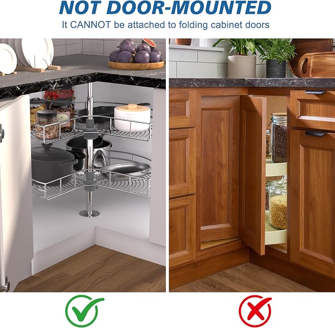 28" Corner Cabinet Lazy Susan Turntable, 270° Adjustable Height Chrome Replacement Shelves for Kitchen Corner Cabinet | Premium Chrome Metal, 270° Dual-Shelf Rotation, 26-31" Adjustable, Fits 28"+ Corner Cabinets, Heavy-Duty Kitchen Storage - Image 5